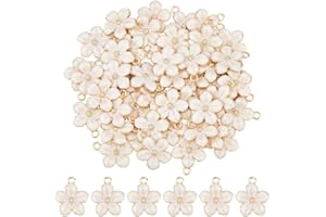 DICOSMETIC 50 Pezzi Fiori Di Ciliegio Ciondolo Di Fiori Smaltati Ciondolo Di Fiori Carino Bianco Fiore Pendente Per La Gioielleria Bracciale Collana Orecchini Portachiavi Accessori Fai da Te