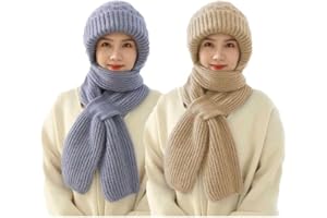 YJWZ Kapuzenschal Damen Winter,2 in 1 Winddichter Mützenschal Integrierter Gehörschutz Winddichte Mütze Schal,Niedlich Mütze Schal Set Damen Winter Warm Strickmütze,Kapuzenschal für Frauen