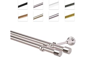 MDEKOR Bastone Per Tende 400 cm, Doppio, Acciaio Inox, Montato A Parete