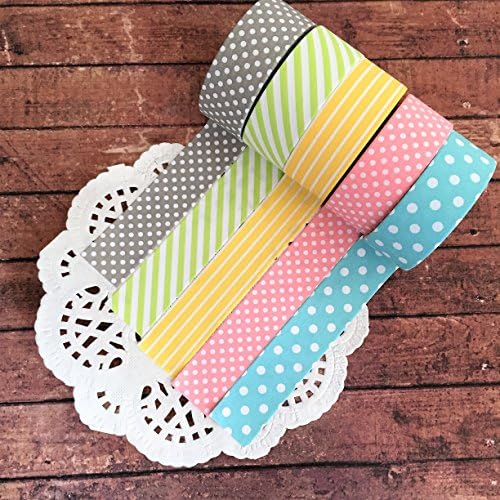 5 Pastel Masking Tapes Washi Memo 15mm x 5m Spot Stripe