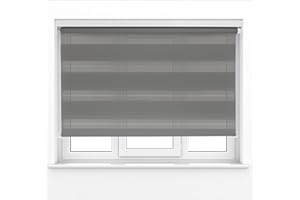 CAECUS Dark Grey Day Night Zebra Roller Blind Dual Layer Fabric Aluminium Rail Easy Fit Home Office Bedroom Kids Room Easy Fit 110cm Width
