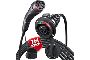‎MCEVKELN MCEVKELN Mennekes Type 2 EV Charging Extension Cable 22 kW 32 A 7 m Extension Cable 3 Phase, Electric Vehicle IEC62196-2 [Mennekes] Plug Charging Cable Compatible with Hybrid Electric Cars with Lock