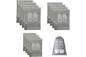 WUZUN Confezione da 12 Borse per Scarpe con Finestra Trasparente, Borsa di Stoccaggio con Coulisse Resistente all'Acqua Resistente alla Polvere per Viaggio o Conservazione a Casa (Multi-Size) (Grigio)