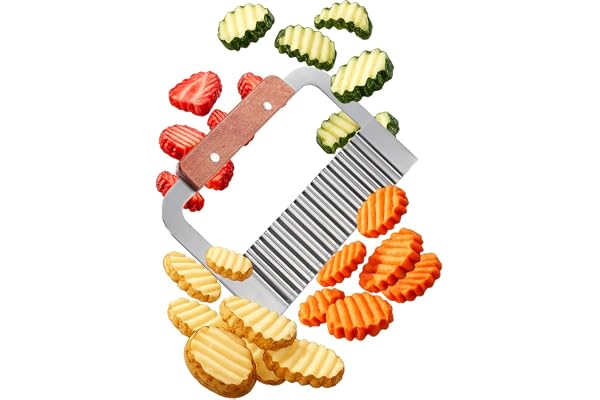 JJOnlineStore – Rostfritt stål trähandtag potatischips skärare, grönsaksvågig skärare, matlagning handverktyg skrynklig skära