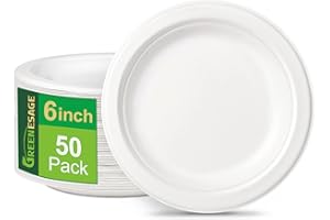 GREENESAGE Piatti usa e getta, 50 pezzi, piatti di carta, 15 cm, bianchi, rotondi, per feste, zuccheri, monouso, biodegradabili