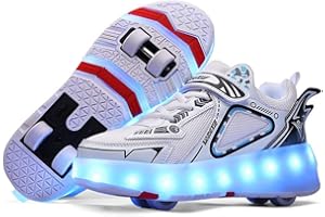 REIJAX Pattini a rotelle con LED, Mesh traspirante 7 colori Scarpe a quattro ruote con ruote, Scarpe for bambini ricaricabili USB bambini Scarpe sportive Scarpe skateboard for ragazzi (27-43) ( Color : bianc