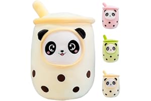 Aiuidun Bubble Tea Oreiller en Peluche, Kawaii Panda Boba Peluche Remplissage Jouet Doux Bubble Pearl Lait Tea Holder Oreiller Cadeau pour Les Enfants(Yellow,50cm)