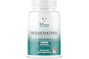 VINCO SUPPLEMENTS Vinco Resveratrol 1000mg, 60 Capsules - 100% Pure Trans-Resveratrol Supplement for Cellular Health and Cardiovascular Wellness - Non-GMO & Gluten Free - Made in The UK