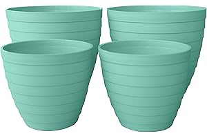 Mypicompany. Maceteros Decorativos Interior. Macetas Exterior Grandes. Macetas pequeñas. Macetas Plastico de Varios Tamaños y Colores. (2 DE 15 CM+ 2 DE 21 CM, Turquesa)