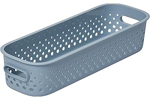 SmartStore Cesta de almacenamiento delgada de 1,3 L, color azul, para cocina, baño, oficina, organizador de juguetes, contenedor con asas, encajable, 29,5 x 10 x 6,5 cm