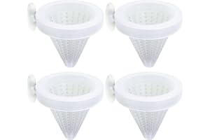 PORGEEL 4pcs Fischfutterfuttermittel, trichterförmige Fischfuttermittel für Würmer, 2,6 x 2,7 Zoll Aquarium-Feeder mit Saugnapfbecher, lang anhaltende Plastikfischfuttermittel für Fischtank