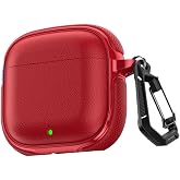 UnDePlus Huawei FreeBuds SE 2 / SE 3 ile Uyumlu Kılıf Deri Dokulu TPU Koruyucu Case Metal Karabinalı Şarj Girişli Kırmızı