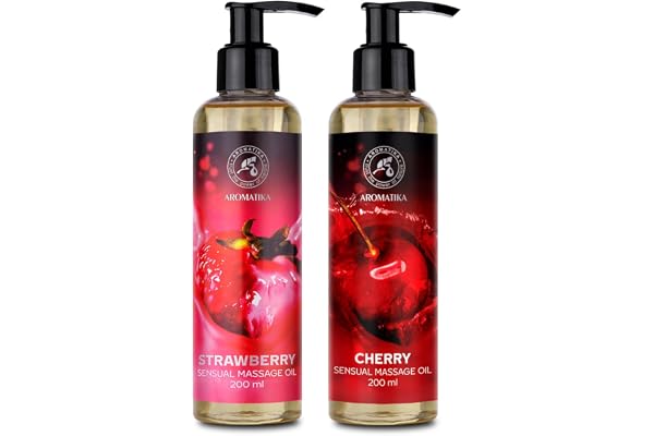 Huile de Massage Sensuel Set 2x200ml - Fraise & Cerise - Mélange Naturel d'huiles de Pépins de Raisin et Amande - Huile Corporelle pour Lui et pour Elle - Huile de Massage Relaxante