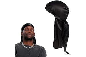 VNIDJGB Silky durag, Black durag mens, Stylish & Comfortable Durags, Ultra-Soft & Wrinkle Free Satin Tails, Premium Durags for Men or Women, for Waves, Braids, Dreadlocks and Headwrap.(Black)