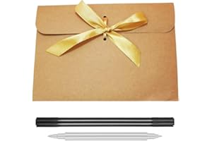 IBRIQO® 10 Sobres de Papel Kraft con Cinta Roja + Rotulador Doble Punta | Sobres Regalo para Tarjetas de Cumpleaños, Invitaciones de Boda, Fiestas, Oficina, San Valentine | 17,2 x 12,5 CM (Dorado)