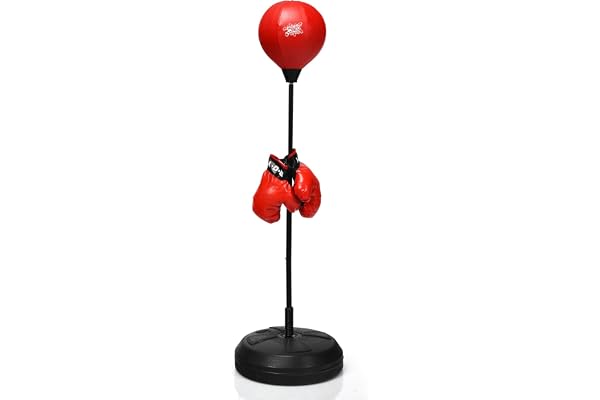 GYMAX Punching Ball avec Hauteur Réglable pour Enfants et Adultes, Sac de Frappe sur Pied avec Pompe, 2 Gants de Boxe Idéals pour l'Entraînement de Boxe, Rouge