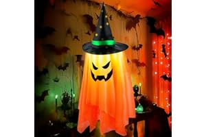 WISHSTAR Wiszący Duch Halloween z Pomarańczowym Światłem LED, Ghost Windsocks, Wietrzne Rękawy, Dekoracje Ogrodowe na Przyjęcie