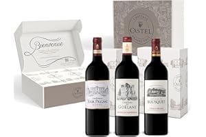 CASTEL CHATEAUX GRANDS CRUS Geschenkset - Rotwein - Decanter Spezialset : Château du Bousquet - Château de Goëlane - Château Tour Prignac - 3x75cl