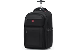 OIWAS Travel Backpack with Wheels, 17.3 inch Rucksack on Wheels, 40L Rolling Backpack for Men Women Flight Approved Travel, Trolley Suitcase Business College School Bag Black