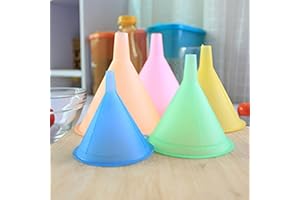 WANAONE Bright Colours Funnels, Funnel Kitchen Rainbow Colours Funnel Set, 5PCS Plastic Kitchen Cooking Funnel Set, Plastic Kitchen Funnel Set for Liquid Oil Jam and Powder Transfer(5)