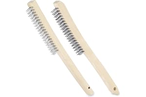 Swpeet deux pièces 13,8 pouces en acier inoxydable et en acier au carbone brosse à fil avec long manche en bois de poil de montagne incurvé Heavy Duty Wire scratch brush