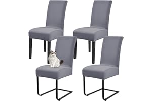 PESONLOOK Dining Chair Covers, Dining Chair Covers Set of 4,Stretch Dining Chair Slipcovers Protector, Spandex Seat Covers,Removable Washable Slipcovers ​for Hotel, Restaurant,Dining Room,Banquet(Light Grey)