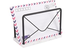 Jeasor Modern Mail Holder for Home Office, Metal Letter Organizer Sorter for Desk, Cutout Mail Envelope Design, Bill Filling Paper Document Rack, Envelope Storage Rack with Marble Base
