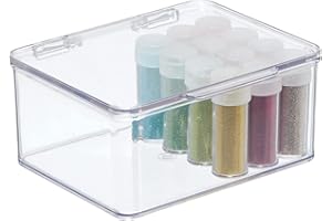 mDesign Pudełko do przechowywania z pokrywką (małe) – przezroczysty organizer na biurko – praktyczna skrzynka na przybory do szycia z tworzywa sztucznego