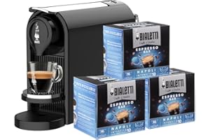 Bialetti Gioia Plus, Macchina Caffè Espresso per Capsule in Alluminio, Incluse 48 Capsule, Nero
