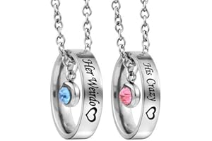 MJARTORIA Couples Necklace His Queen & Her King Engraved Matching Pendant Necklace Set Rhinestone Ring Pendant Necklace for Boyfriend Girlfriend Valentine's Day Birthday