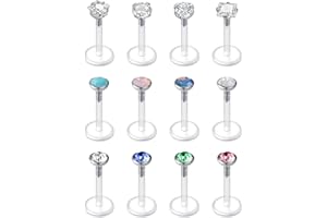 LAURITAMI Piercing Labret Levre Bioflex a Visser Flex Barre 6mm 8mm 1.2mm Piercing Oreille Bouche Cristal