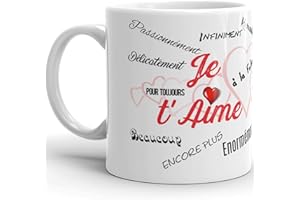 Kalféa Mug Amour je t'aime à la folie pour la vie offrir tasse céramique Qualité Idée Cadeau Originale Noël Saint Valentin Anniversaire Fête homme femme mari épouse chéri fiancé époux fille 325ml
