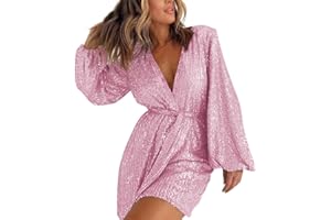 IMEKIS Barboteuse à paillettes pour femme - Manches longues - Col en V - Combishort court brillant - Pour soirée disco - Élégant festival - Tenue de rave