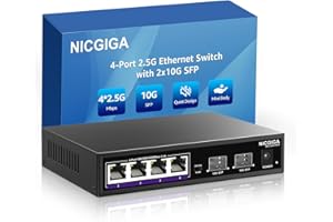 NICGIGA 4 Puertos 2.5G Ethernet Switch con 2x10G SFP Uplink, conmutador de Red de 2.5 GB no gestionado, Plug & Play, Montaje en Escritorio/Pared, diseño de Metal sin Fans.