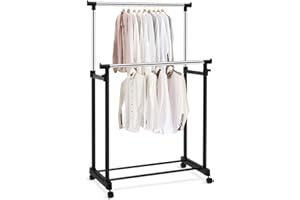 DREAMADE Stand Appendiabiti in Tubo d'Acciaio con Ruote Porta Abiti Appendiabiti da Terra (medello 1)