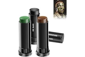 SATHYCHANPY 3 PièCes De Camouflage Kit De Peinture Visage,Crayon corporel en bâton de peinture,Kit De Peinture Faciale De Couleurs D’ArméE Et Camouflage pour Le Visage Stylo Tactique (Noir, Brun, Vert)