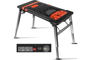 GARDTECH Vertak Établi Pliable 7 en 1 Tout dans avec Bloc multiprise intégré, Un Foyer & Espace de Travail DIY et Table de Travail à Monter soi-même 150-250 kgs
