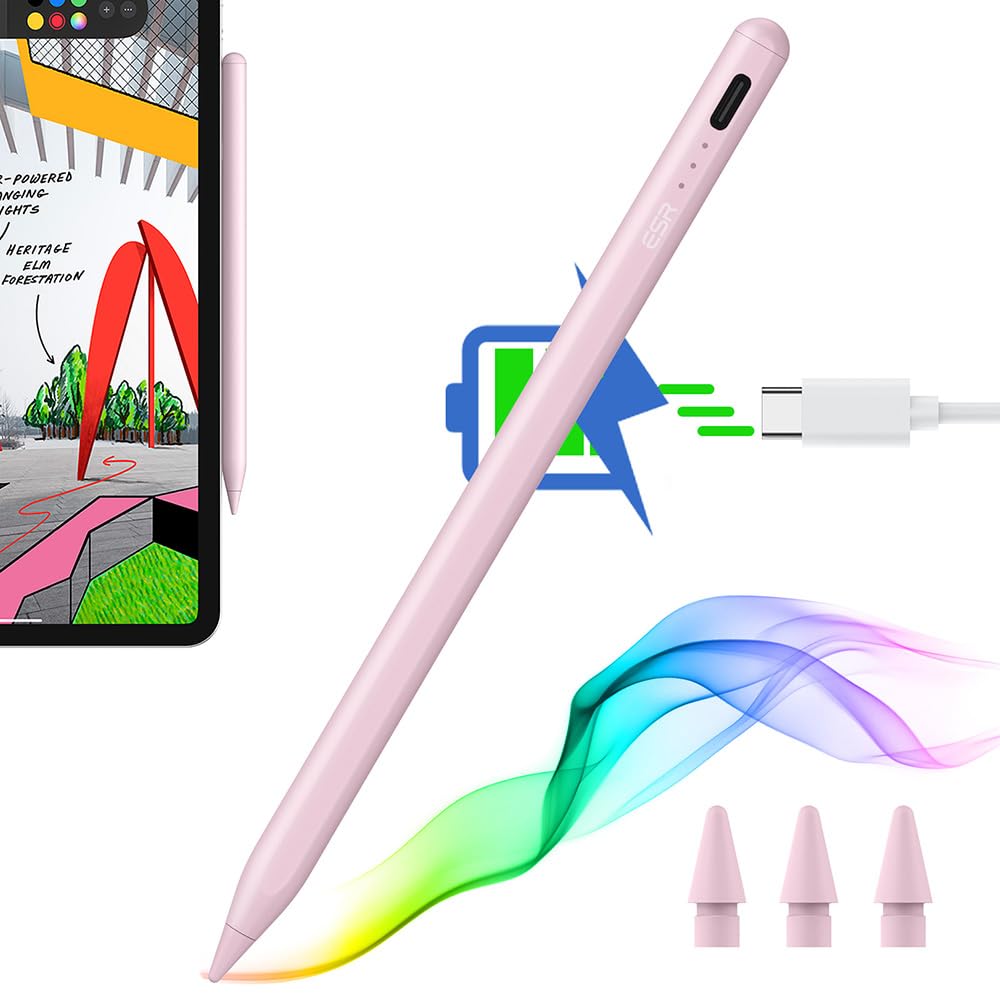 ESR for Apple Stylus Pen with Tilt Sensitivity, iPad Pencil for Apple iPad 10/9/8/7/6, iPad Pro 11, iPad Pro 12.9, iPad Mini 6/5, and iPad Air 5/4/3, Palm Rejection, Magnetic Attachment, Pink