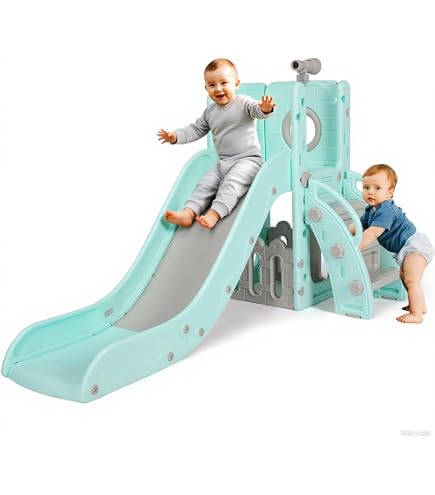 Toboggan Intérieur 4 En 1 HENGMEI Pour Enfants - Avec Balançoire, Panier Basket Et Échelle - Bleu - 175x140x120 Cm