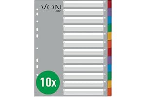 ‎LEITZ VON Leitz 10er Pack 12-teiliges Register A4, Blanko Trennblätter für Ordner, Extra breit, 100 % Recycling-Karton, 11-Loch-Universalregister, Mehrfarbig, 13010000