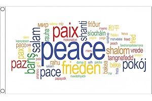 AZ FLAG - Flagge Frieden Peace Pace Paz - 150x90 cm - Friedenswörter Fahne 100% Polyester mit Messing-Ösen - 110g