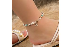 TseenYi Bracelet de cheville bohème tendance en forme d'étoile de mer en pierre naturelle avec perles de conque océan plage pour femmes et filles