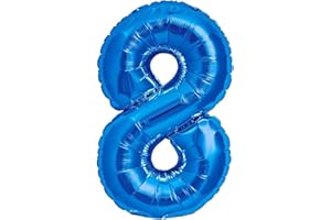 JONAMI Balloon 8th Birthday Number 8 Blue XXL Giant Foil Balloon 40” Birthday Decoration for Boy. Flies with Helium