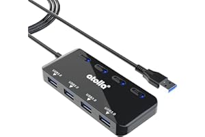 atolla 4-Port USB 3.0 Hub, 2 ft Long Cable, Individual LED Power Switches, Ultra Slim USB Extension for PC, MacBook, Mac Pro/Mini, iMac, Surface Pro, USB Flash Drives, etc.
