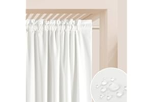 ROOM99 Tenda per esterni con nastro arricciato, 155 x 200 cm di larghezza x altezza per esterni, resistente alle intemperie, impermeabile, protezione solare, da giardino, antivento, ecru