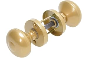 Aqbau Jeu de Poignées de Porte Rondes | Diamètre du cache serrure: 55 mm | Poignée Multitâche doré |Bouton Rotatif | Bouton Aluminium | Poignée de Porte Extérieure