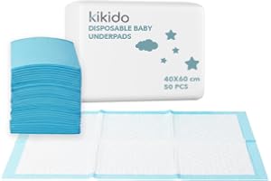 Kikido Engångs skötunderlägg 40x60 cm - 50 st Absorberande engångsunderlägg - Absorberande skötunderlägg för nyfödda - mjuka