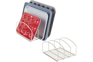 mDesign Set da 2 comodi portateglie per armadietti – Porta teglie verticale per pensili e ripiani – Porta taglieri, piatti e teglie salvaspazio in metallo – argento opaco