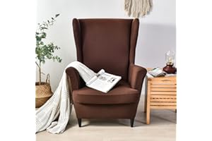 CHNSHOME Copripoltrona con orecchie 1 posto elasticizzato 2 pezzi Coprisedile con Orecchie Fodera per pouf Fodere per poltrone elastiche Marrone scuro