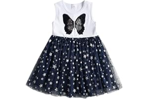VIKITA Vestido Patrón de Mariposa Unicornio Algodón Tulle Tutu Manga Larga Niñas 2-8 Años